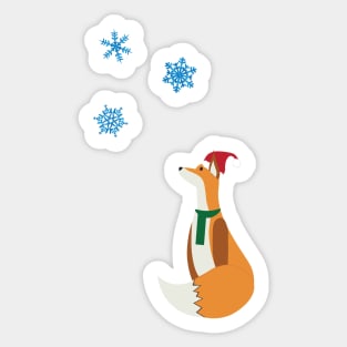 Christmas Fox watching falling Snowflakes Sticker